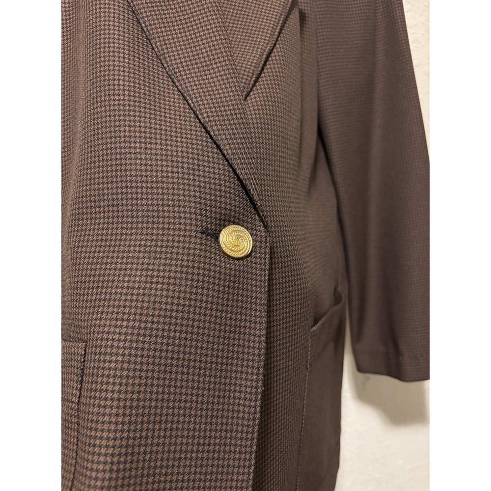 D.K. Gold Vtg Brown Houndstooth Blazer Sz M 8 Gold Button Business Chic Preppy